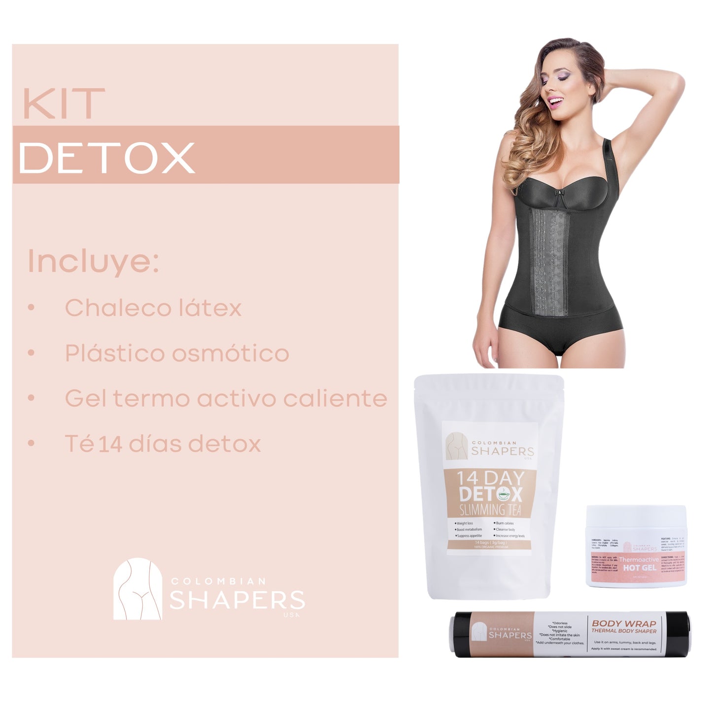 Chaleco Látex + Gel + Té 14 day Detox + Plástico Osmótico