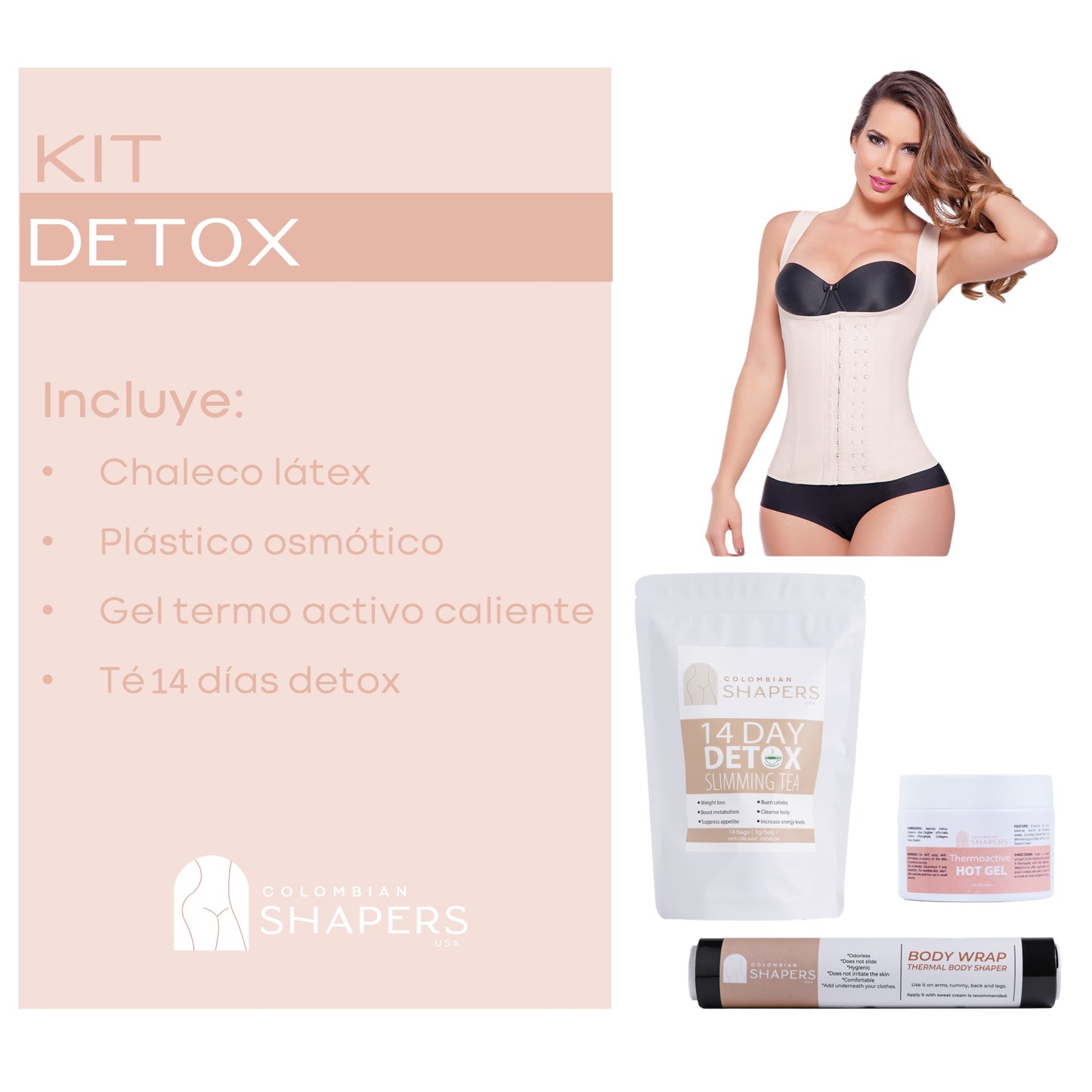 Chaleco Látex + Gel + Té 14 day Detox + Plástico Osmótico